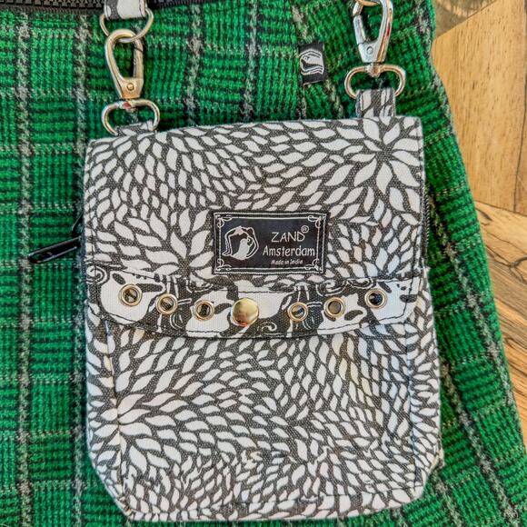 Zand Amsterdam, One Size Reversible Wrap Skirt Green Gingham Pouch Snap Buttons - Picture 4 of 11